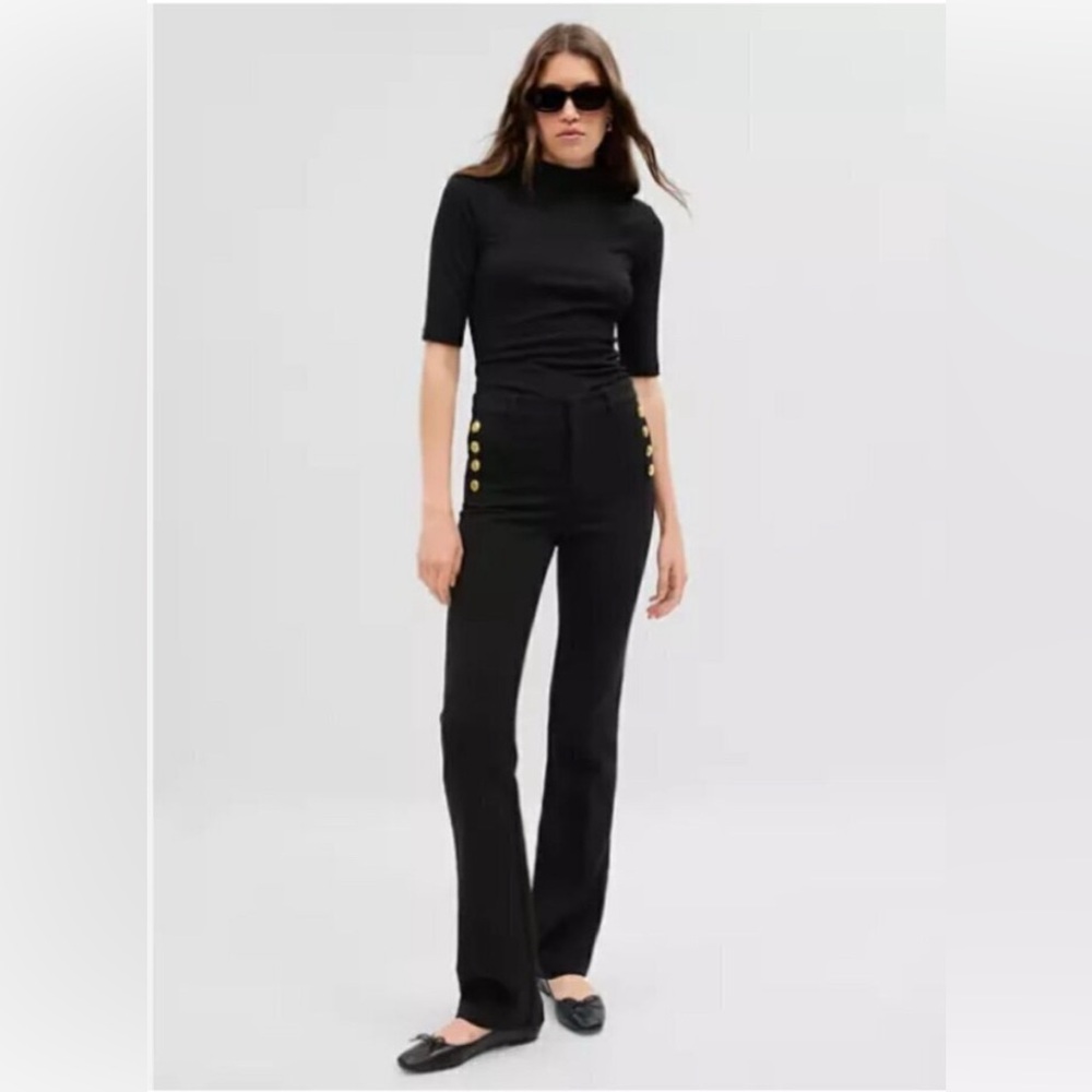 Gap Black Flare Pants with Gold Button Accents